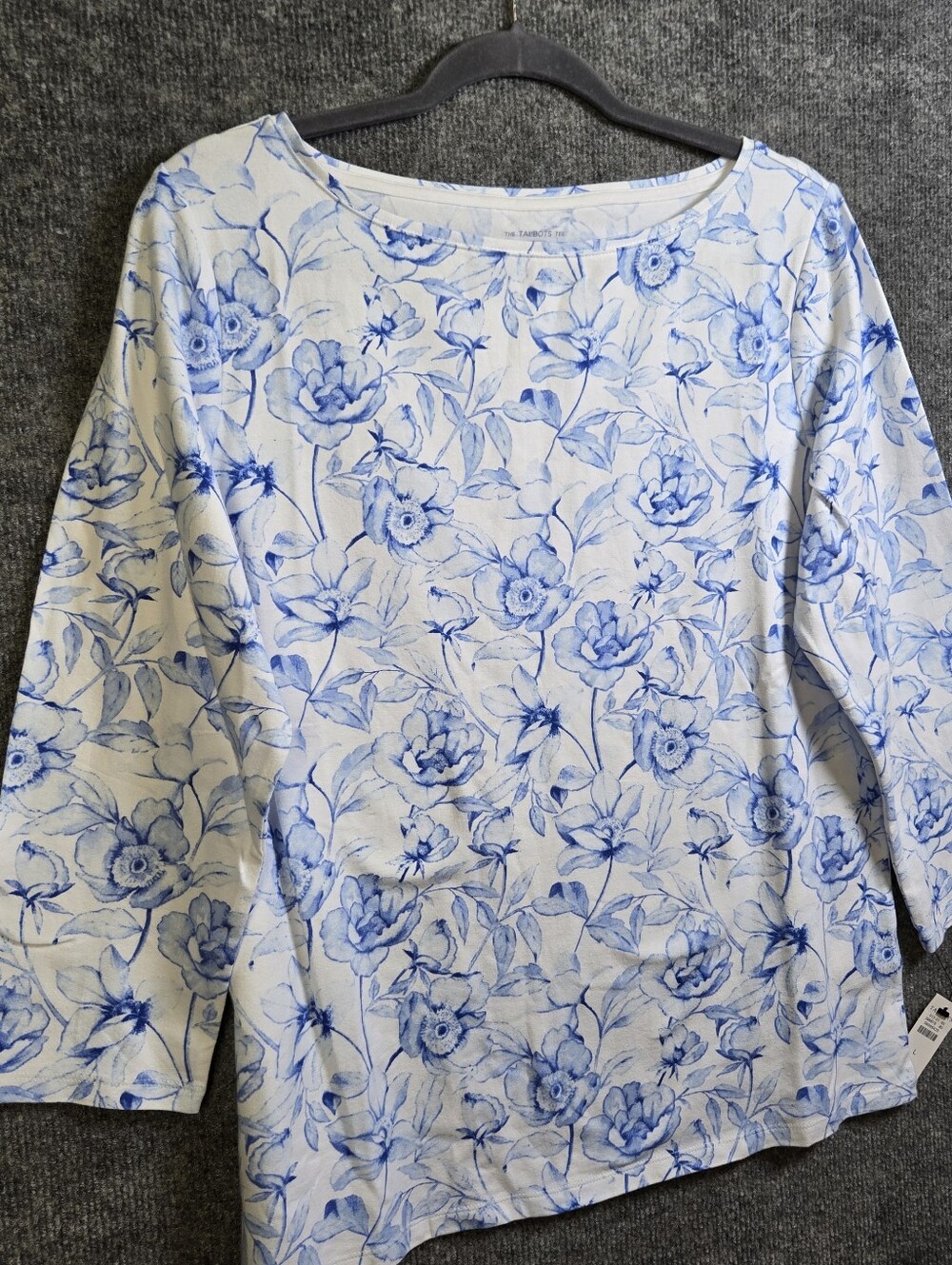 Talbots T Shirt Womens L China Blue Floral Cotton Long Sleeve New - Picture 3 of 11